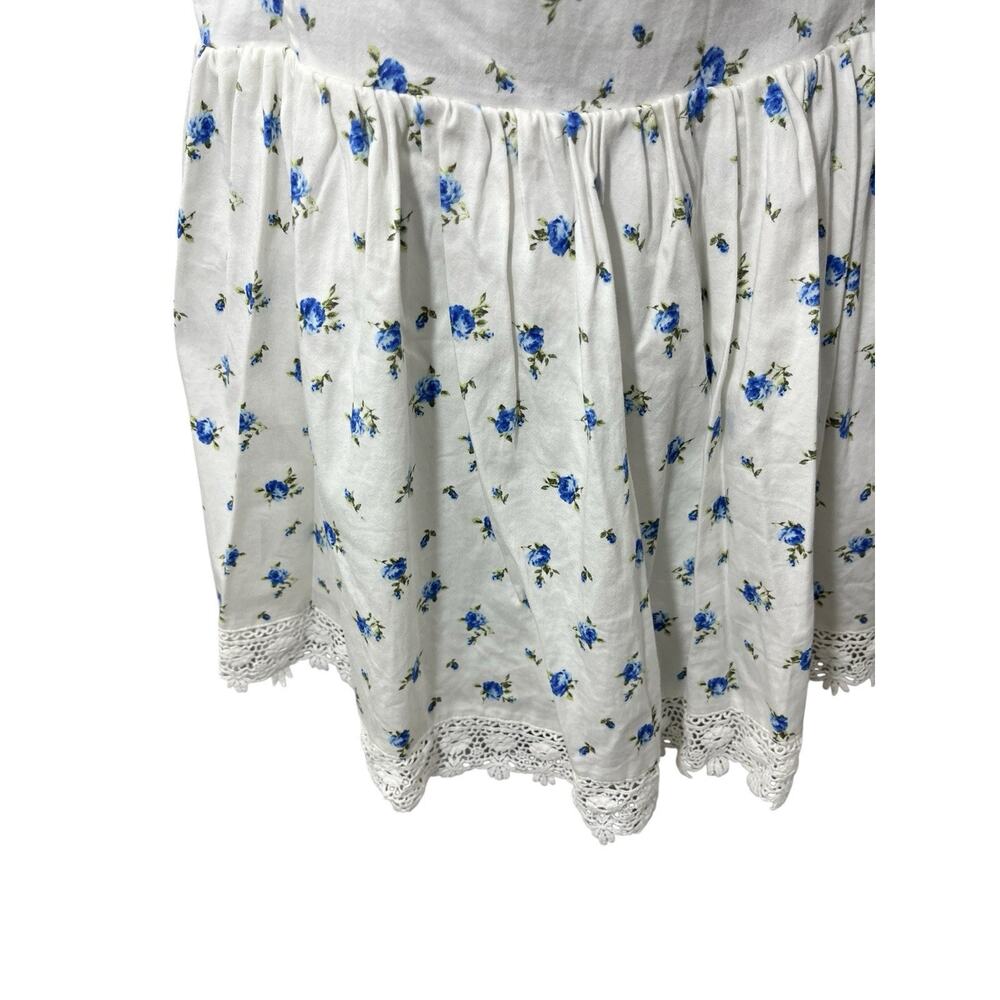 Floral Dress Blue White Medium Milk Maid Farmhouse Mini Forever 21 Y2K Cottage - Picture 6 of 11